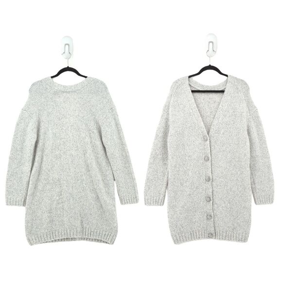 Ba&sh Women M Beyla Dress Gray Oversized Reversible Sweater Button Wool Knit NEW - Picture 2 of 11